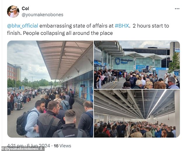 Один клиент написал: «@bhx_official смущает положение дел в #BHX.  2 часа начинают заканчивать.  Люди рушатся повсюду