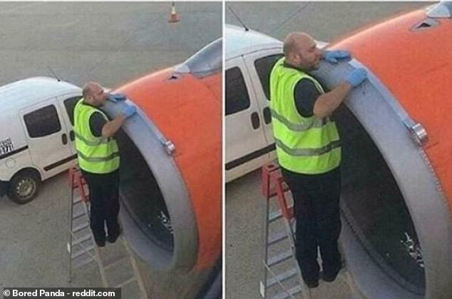 Не то, что вы хотите увидеть!  Пассажиры easyJet видели, как инженер с помощью скотча поднимал их самолет на рейсе в Великобритании
