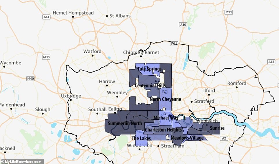 Лондон в 4,3 раза больше (328 процентов), чем Лас-Вегас, площадь которого составляет 367 кв. км (141 кв. м).