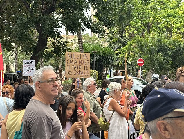 Табличка во время акции протеста в Аликанте гласит: «Наш дом — не дворик гринго».